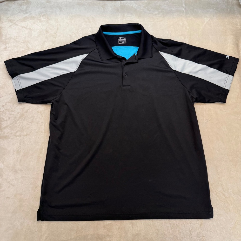 Slazenger Polo Shirt Mens XXL Black Blue White Colorblock Performance Golf Tee